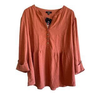 Cocomo Womens Popover Top Size 3X 3/4 Sleeve Office Burnt Orange NWT